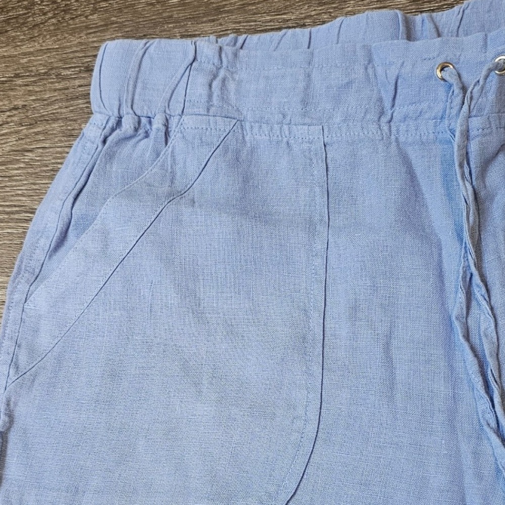 Pure Amici Blue Linen Pants Drawstring Elastic Waist Size Small - Picture 6 of 8
